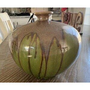 Table Vase Mid Century Modern  drip glazed pottery onion shape Numbered 12